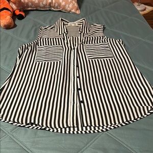 Express Black and White Striped Button Down Shirt